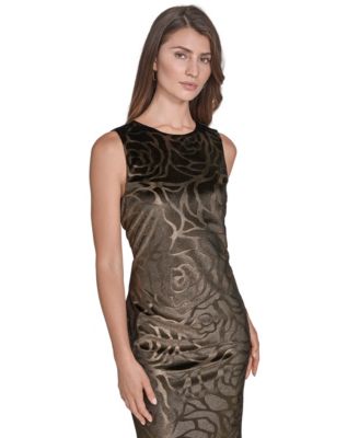 Women's Sleeveless Embossed Velvet Sheath Dress