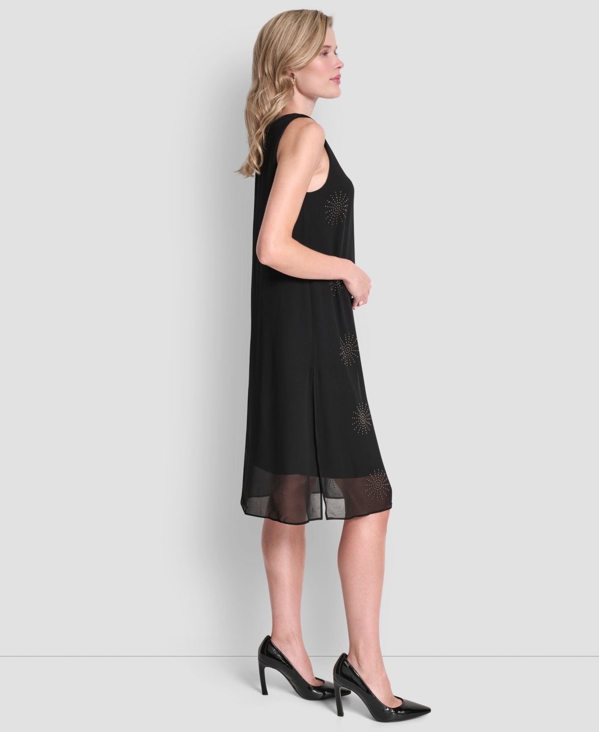 Dkny Women's Sleeveless Hotfix Overlay Dress In Black