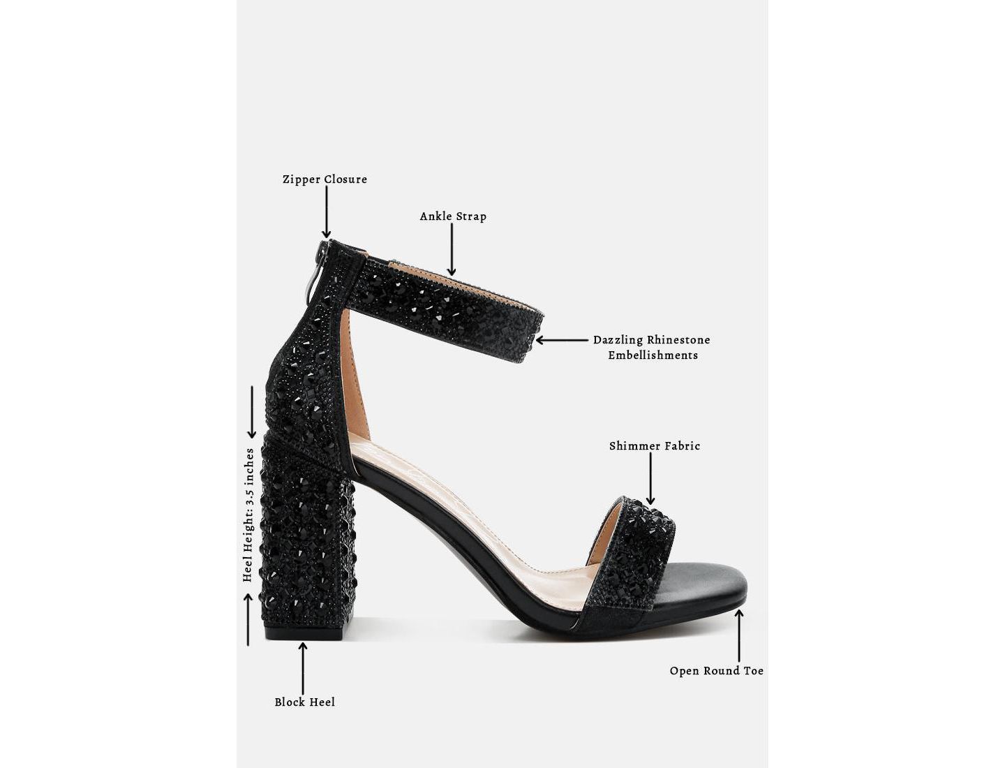 Женские сандалии London Rag Cady Rhinestones And Sequins Block Sandals Women, цвет: Чёрный — фото 6