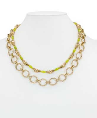 Beaded Green and Antique Gold-Tone Modern Modular Necklace