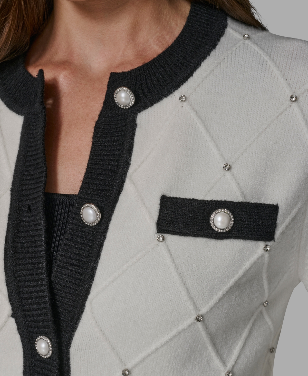 Karl Lagerfeld Women's Crew Neck Front-button Cardigan Sweater In Multi