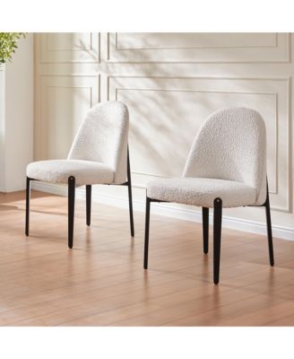 Modern 3-Piece Faux Marble Round Dining Table with Boucle Chairs in White Dining Room Set for Kitchen