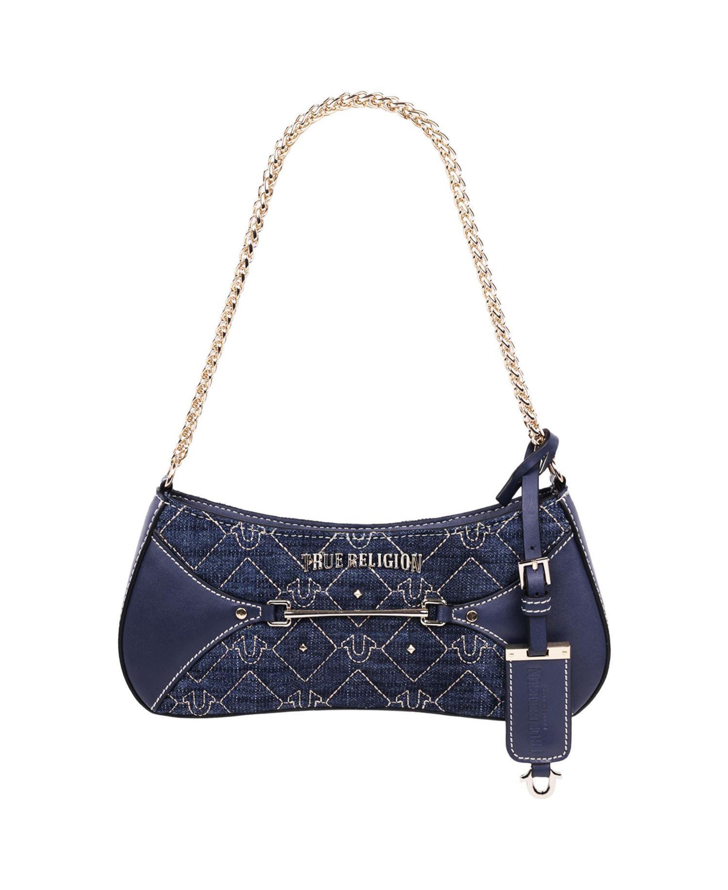 Studded Denim Chain Shoulder Bag