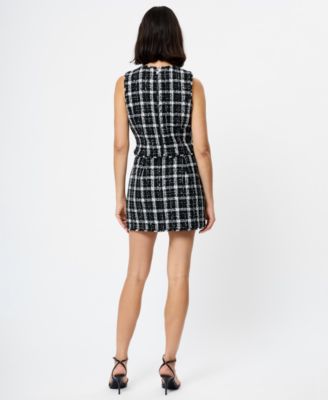Women's Windowpane Tweed Sleeveless Crop Top