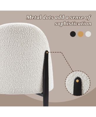 Luxury 5-Piece Faux Marble Round Dining Table with White Boucle Chairs Metal Legs Dining Room Set for Kitchen