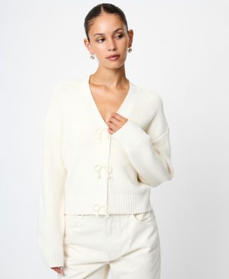 French Connection - Women's Babysoft Knit V-Neck Embellished Bow Cardigan Sweater