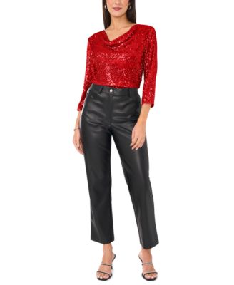 Women's Sequined Cowlneck 3/4-Sleeve Top