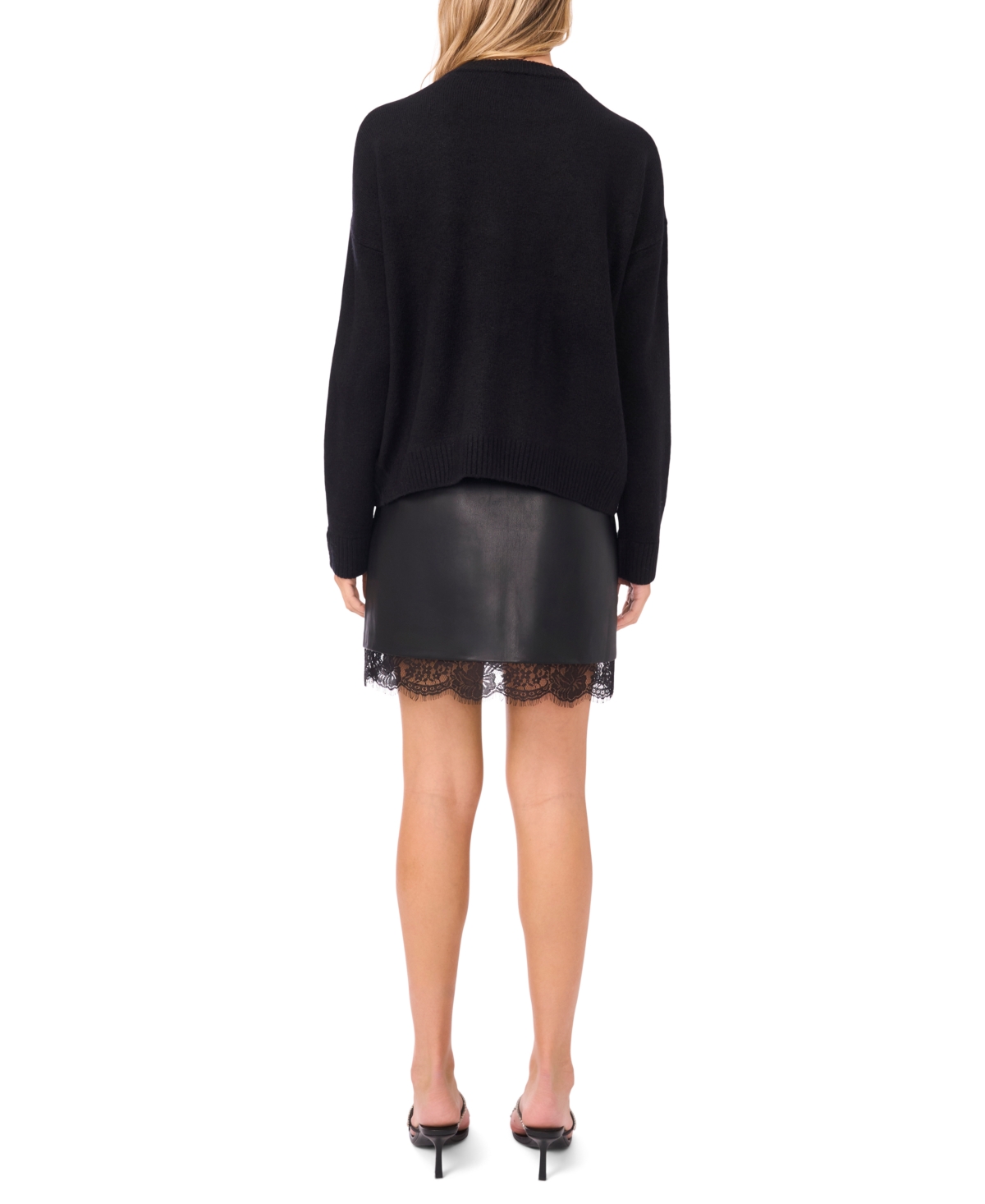 Vince Camuto Mixed Media Paillette Front Sweater In Black