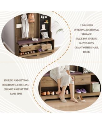 Multi-Purpose Hall Tree Bench, Coat Rack, Shelves, Pegboard 