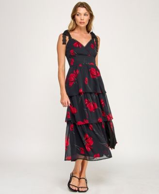 Juniors' Sleeveless Tiered Floral Midi Dress