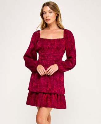 Juniors' Long Sleeve Tiered Dress