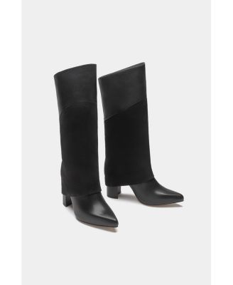 Leather Tall Overlay Boots Vanilla By Dante