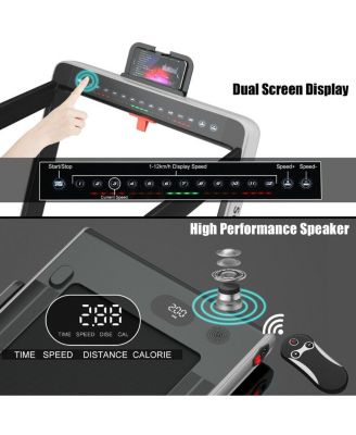 2-in-1 Electric Folding Treadmill with Dual Display for Home Fitness, Silver