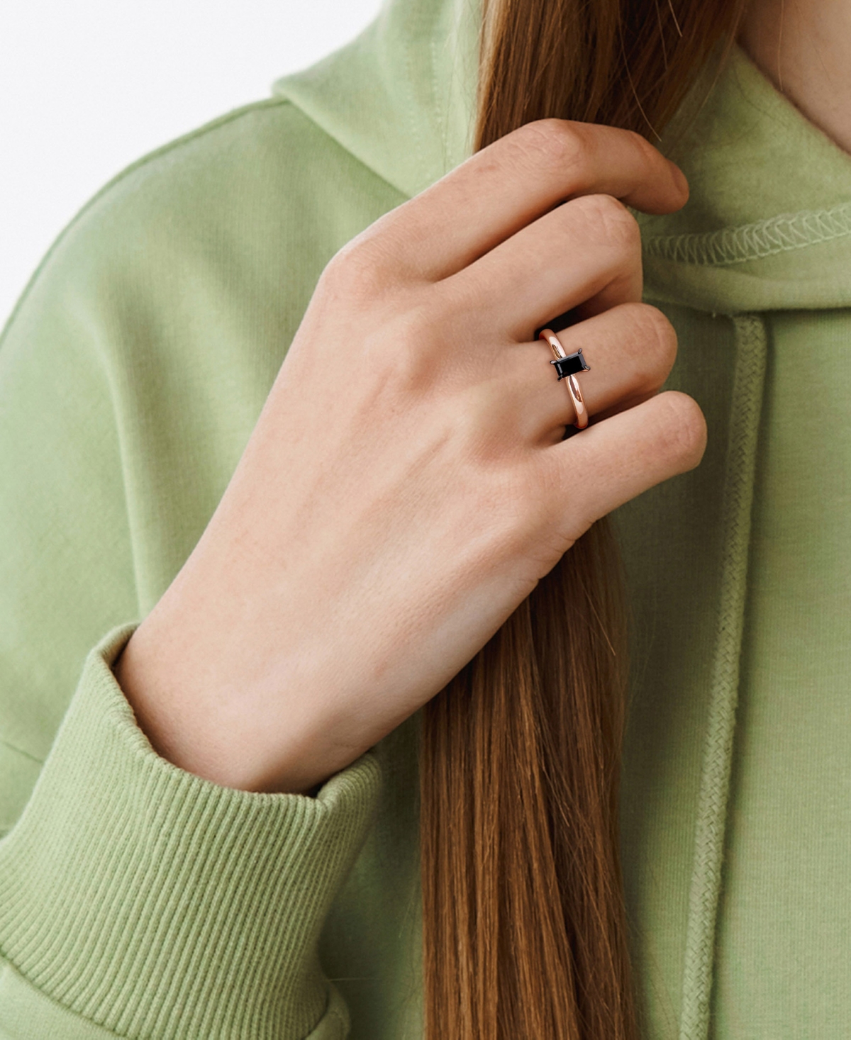 Macy's Emerald Cut Black Diamond Solitaire Engagement Ring (1/2 Ct. T.w.) In 14k Rose Gold In Black