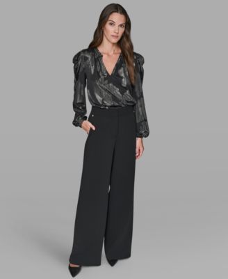 Women’s Floral Puff Sleeve V-Neck Blouse