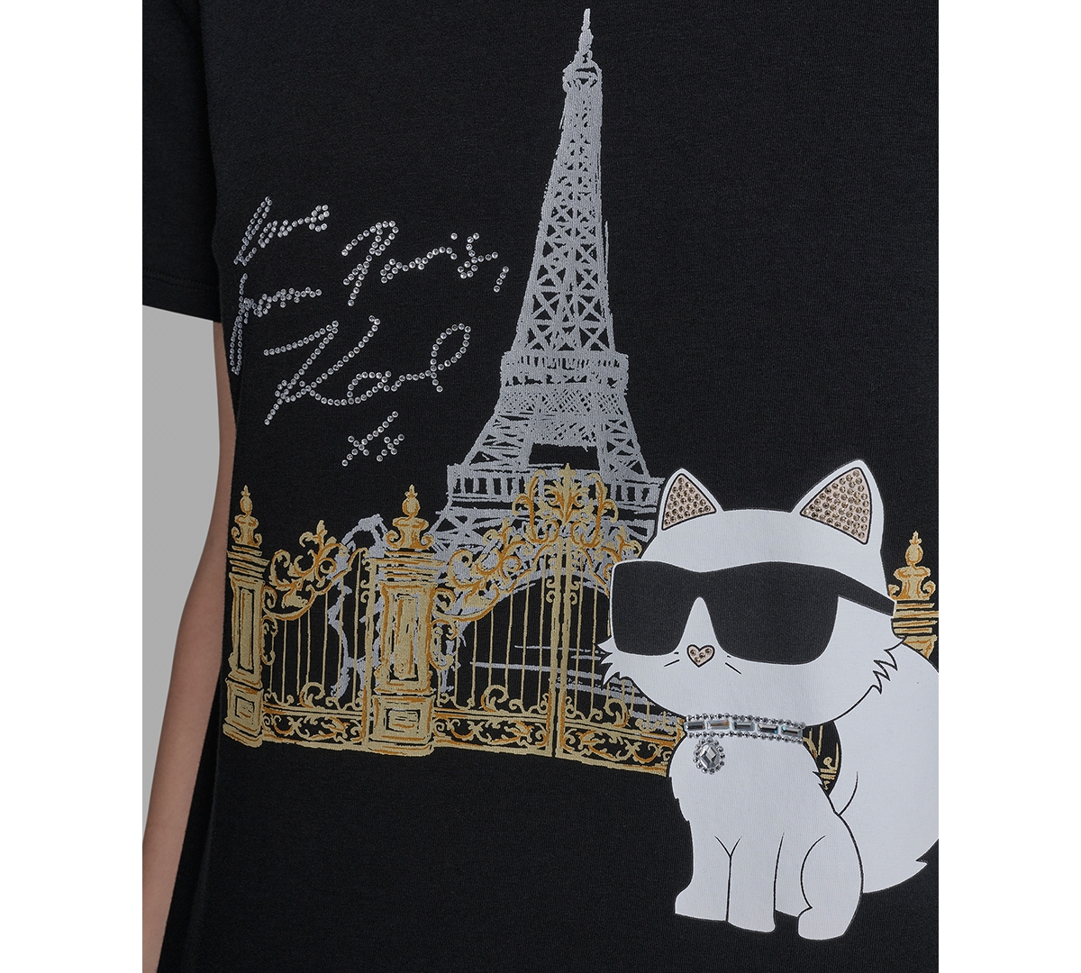 Karl Lagerfeld Paris Women's Crewneck Choupette Embellished T-Shirt