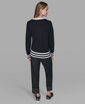 Women's Crew Neck Logo Striped Sweater