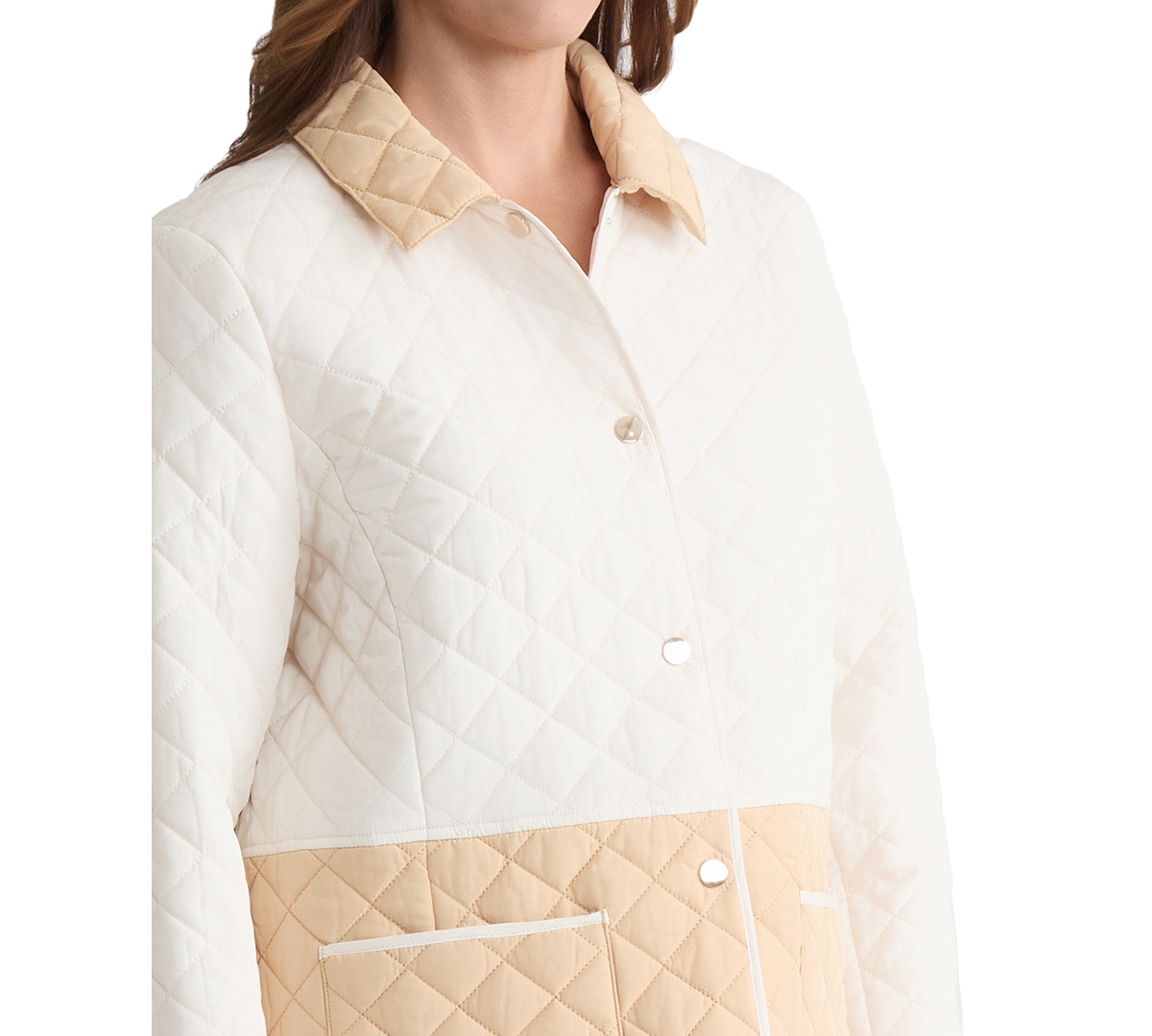 Jones New York Petite Collar Colorblock Quilted Jacket In Multi