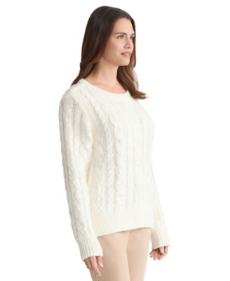 Petite Sequin Cable Crew Neck Sweater