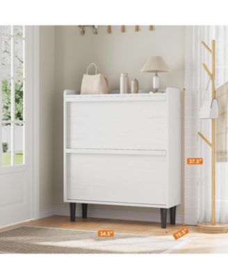 Shoe Cabinet with 2 Flip Drawers,Wooden Shoe Organizer Cabinet with Adjustable Shelf,Shoe Storage for Entryway, Hidden Shoe Cabinet for Hallway