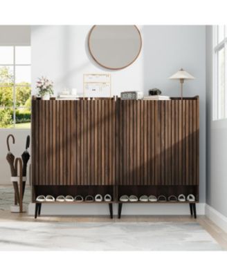 Shoe Cabinet，Large Shoe Cabinet with Doors,Adjustable Shelves, Shoe Organizer with Doors for Hallway, Entryway, Living Room,Nut-Brown