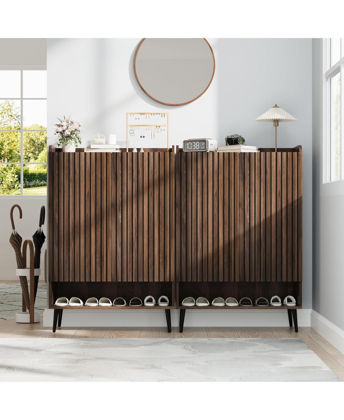 Shoe Cabinet，Large Shoe Cabinet with Doors,Adjustable Shelves, Shoe Organizer with Doors for Hallway, Entryway, Living Room,Nut-Brown