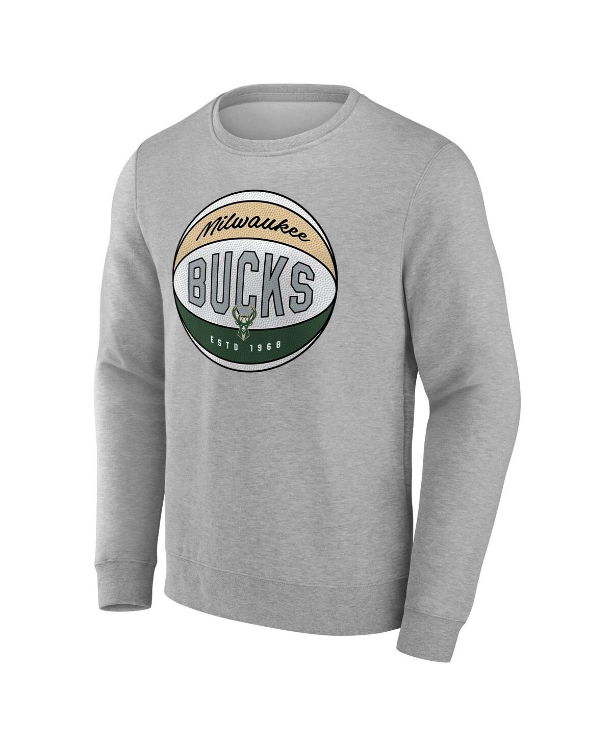 Fanatics Men's Gray Milwaukee Bucks True Classics Hard Color Fleece Pullover Sweatshirt In Gray