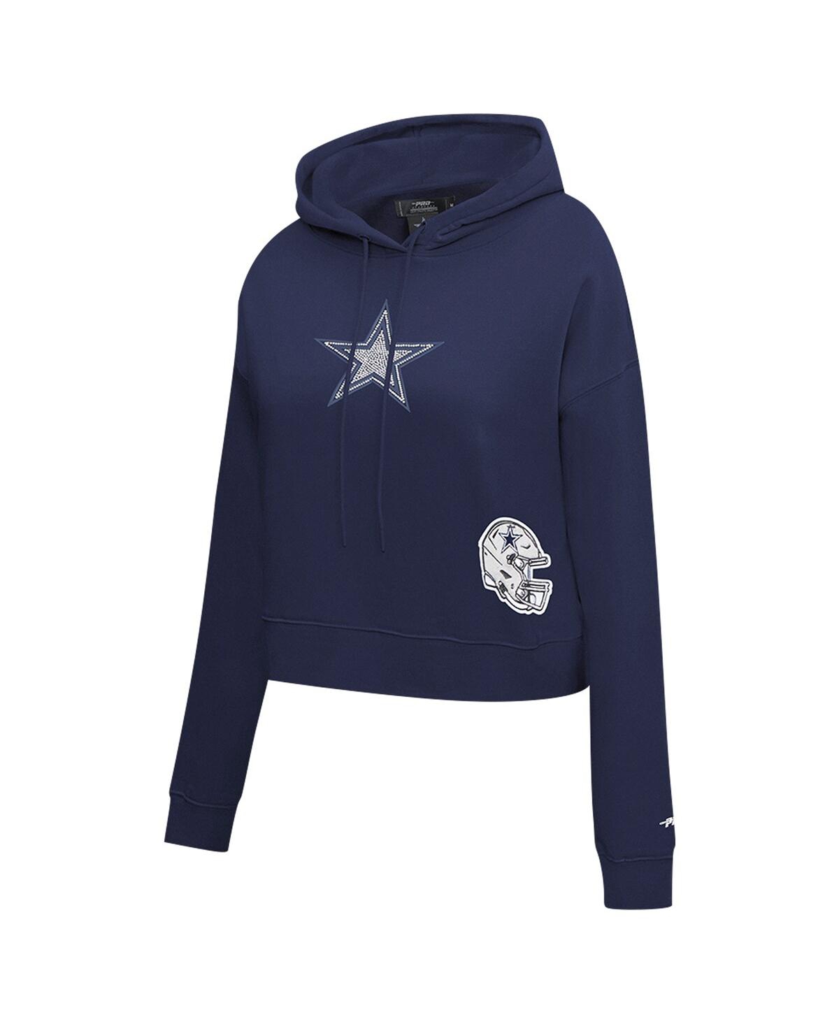Pro Standard Women's Navy Dallas Cowboys Jeweled Cropped Pullover Hoodie In Blue