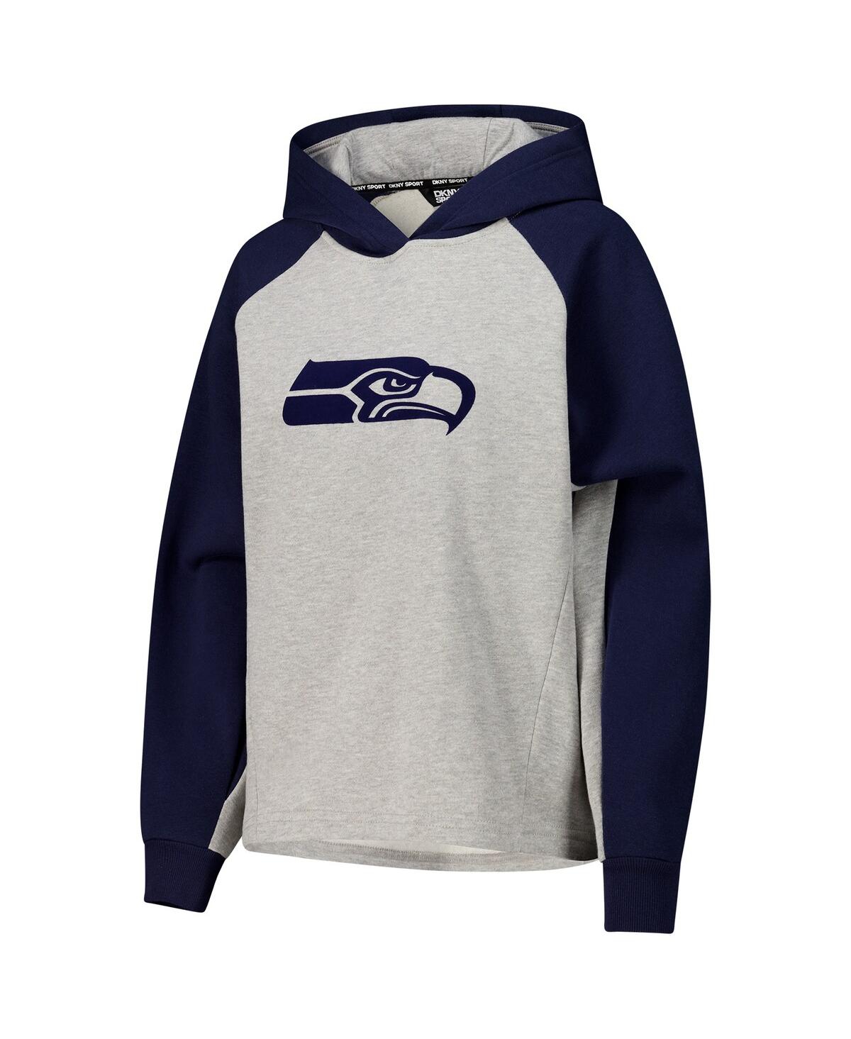 Dkny Women's Gray/college Navy Seattle Seahawks Joy Cropped Raglan Pullover Hoodie In Gray