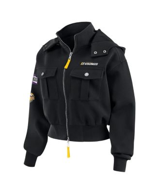 Women's Black Minnesota Vikings Patch Pocket Cropped Full-Zip Bomber Jacket