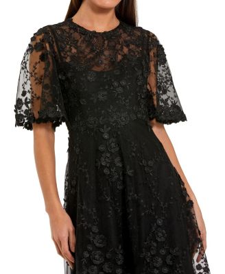 Women's Flutter Sleeve Embroidered Midi Dress
