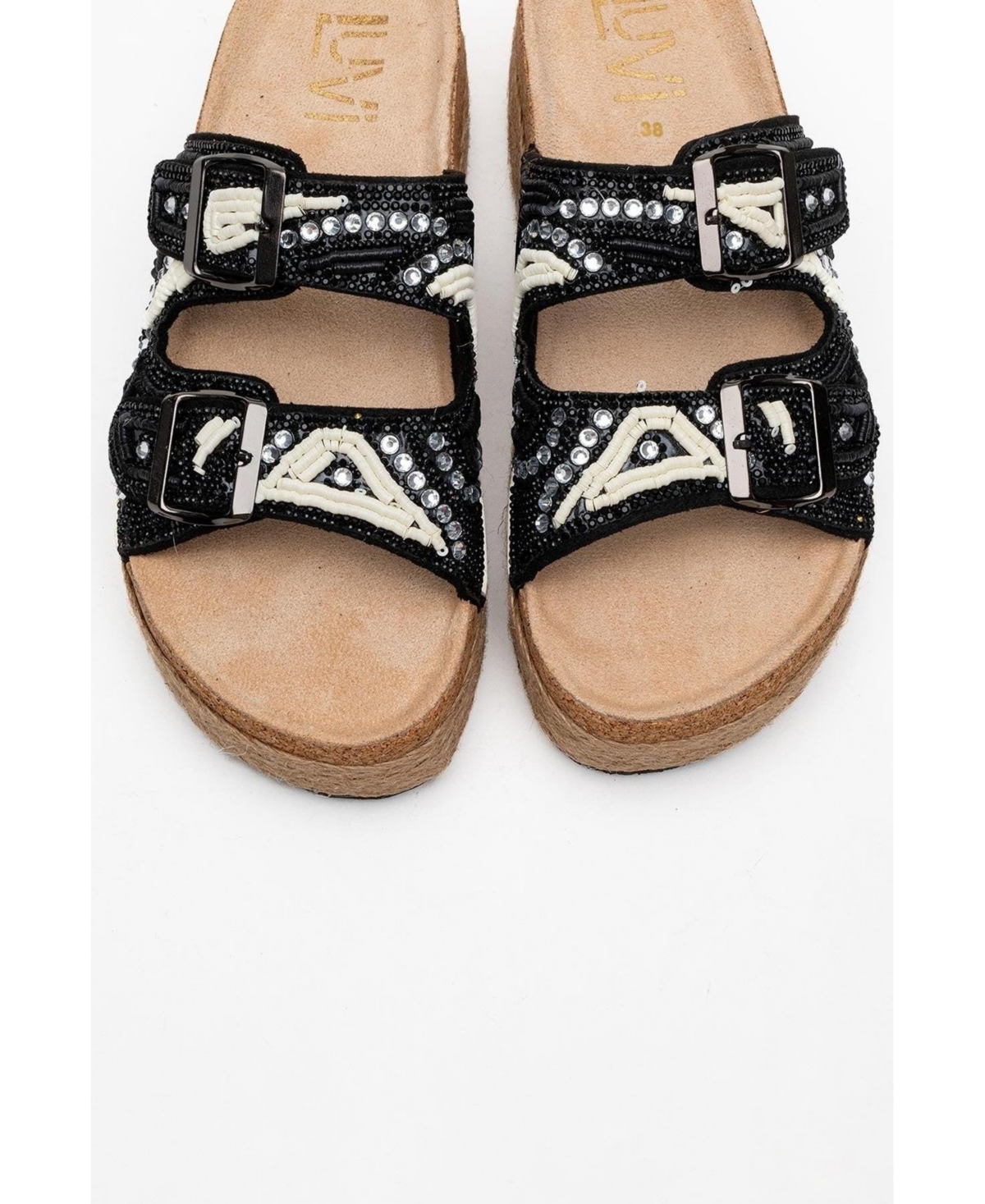 Prologue Shoes Bobby Beaded Straw Platform Slide Sandal (Women)