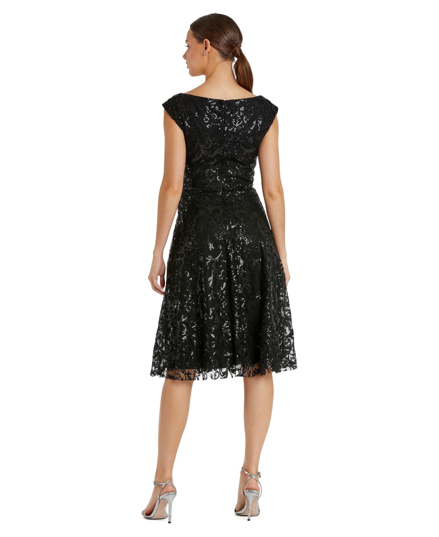 Women's Sequined V Neck Cap Sleeve Dress