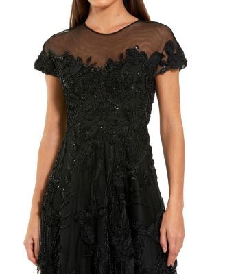 Women's Embellished Lace Illusion Neck A-Line Midi Dress