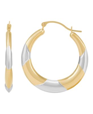Polished Round Back to Back Rhodium Hoop Earrings in 10K Yellow Gold