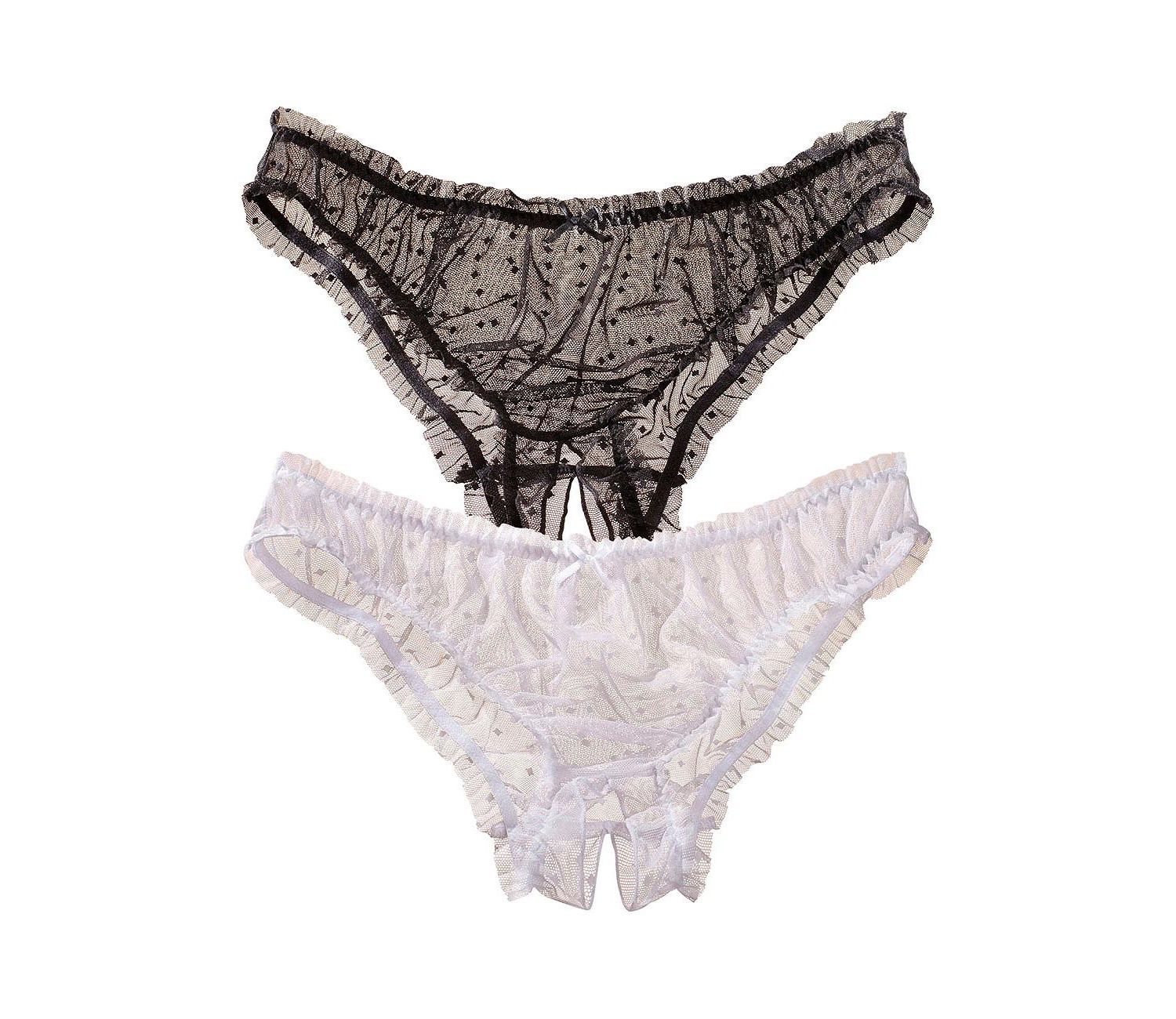 Women's Polka-Dot Print 2-Pack Sheer Open Panties Alluring Lingerie