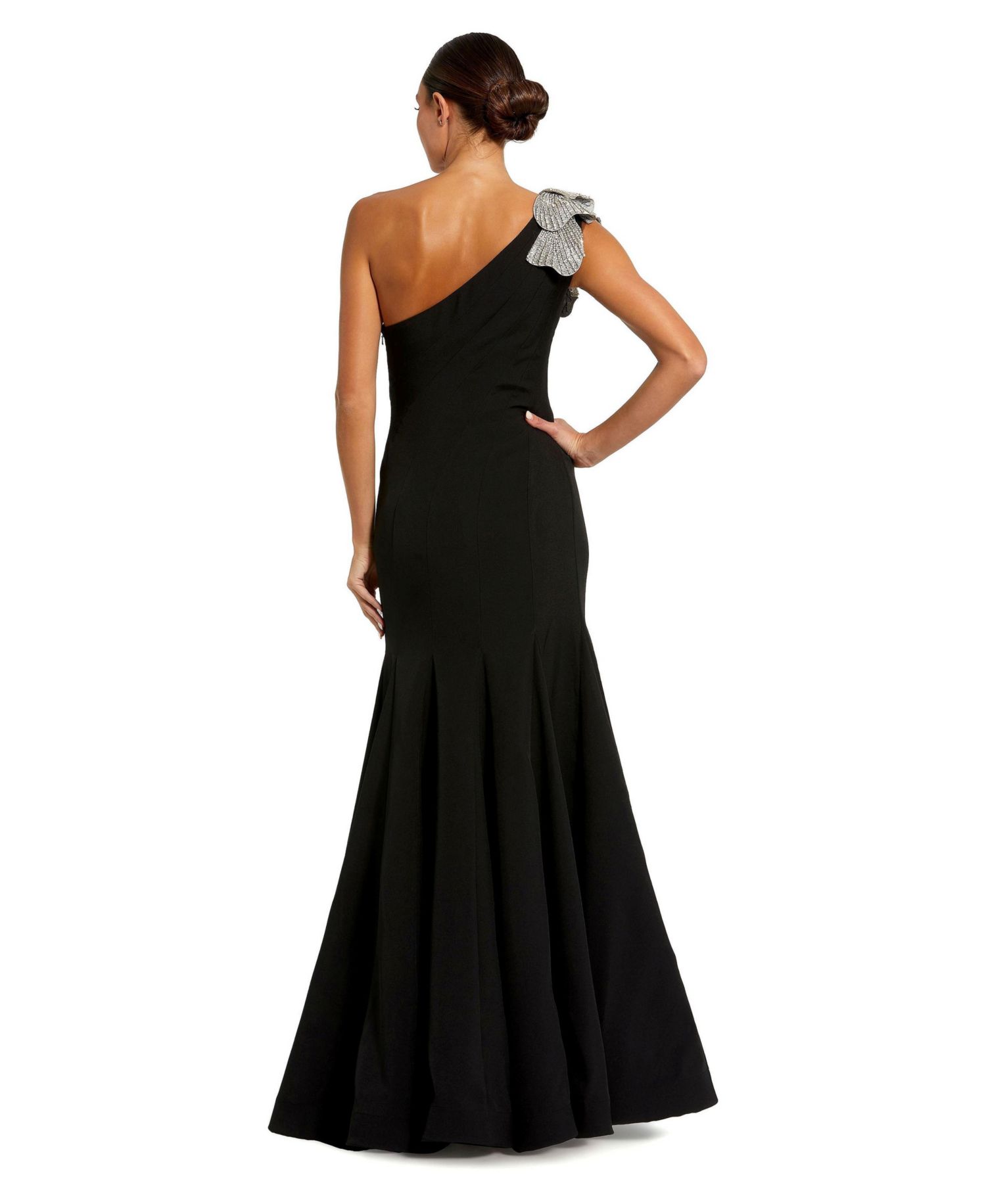 Women's Crepe One Shoulder Gown With Flower