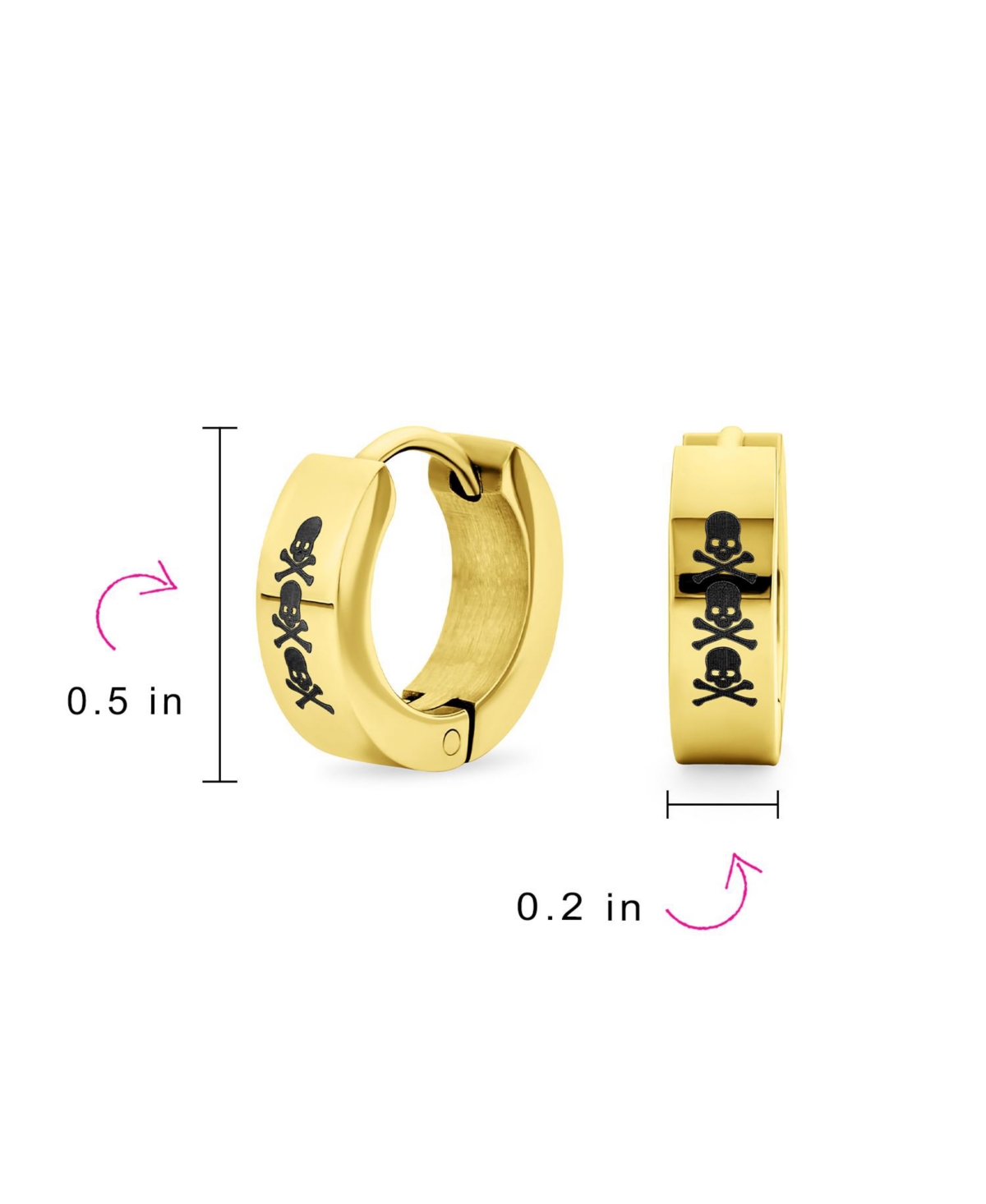 Bling Jewelry Set of 2 Angel Wings Gecko Lizard Hoop Huggie Earrings Black Gold Plated Steel
