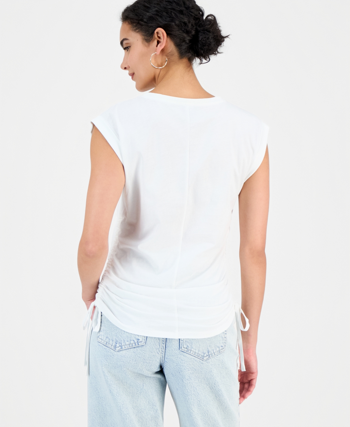 Inc International Concepts Women's Printed Drawstring-side Top, Macy's Exclusive In White