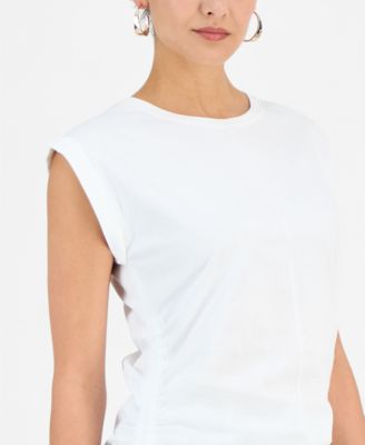 Women's Cap-Sleeve Drawstring-Hem Cotton T-Shirt