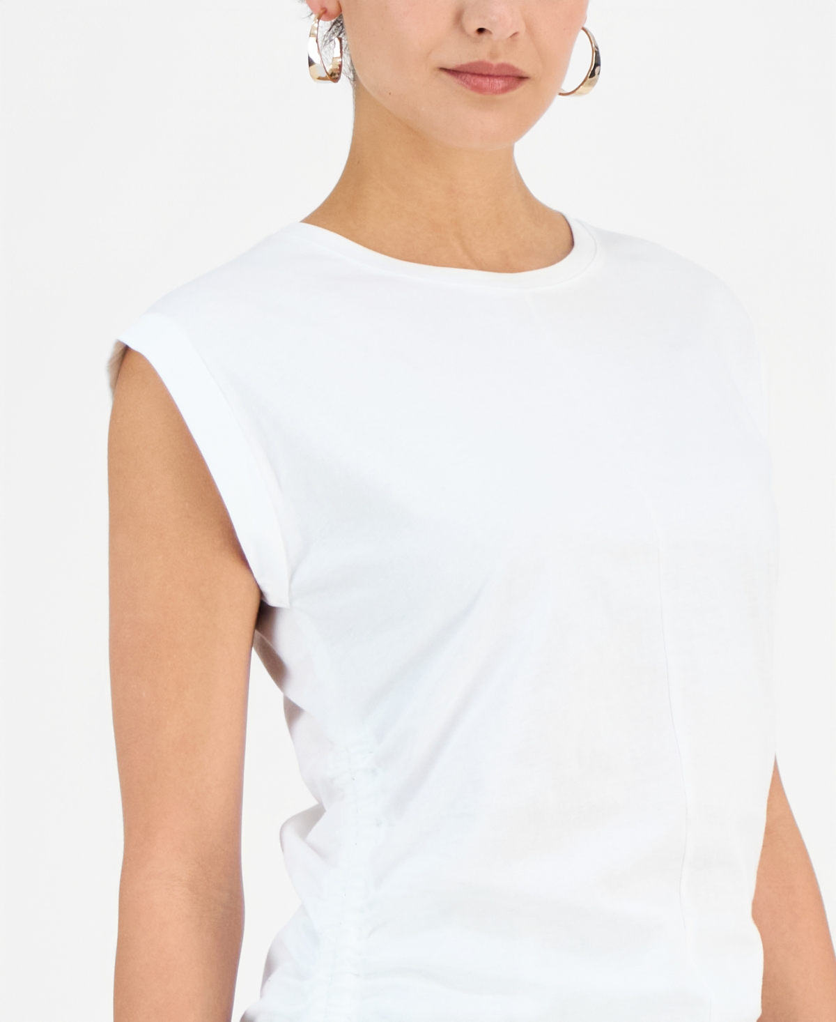 Inc International Concepts Women's Printed Drawstring-side Top, Macy's Exclusive In White