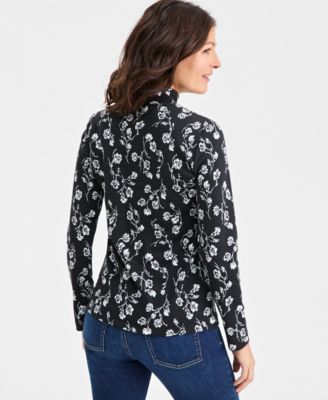 Women's Printed Mock-Neck Knit Top, Created for Macy's