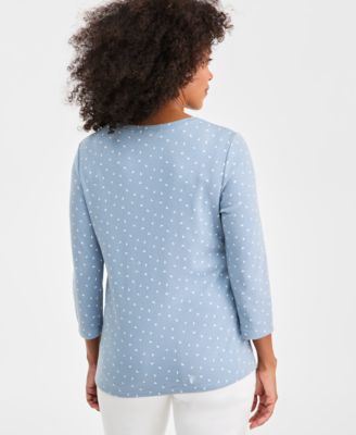 Women's Printed 3/4-Sleeve Henley Top