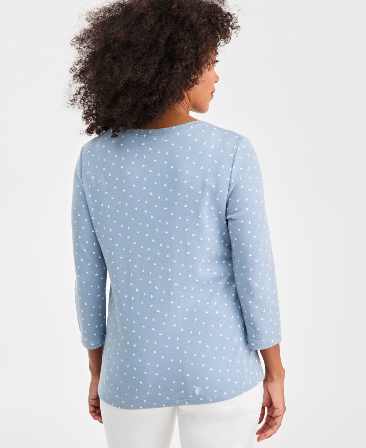 Style & Co Women's Printed 3/4-sleeve Henley Top, Macy's Exclusive In Blue