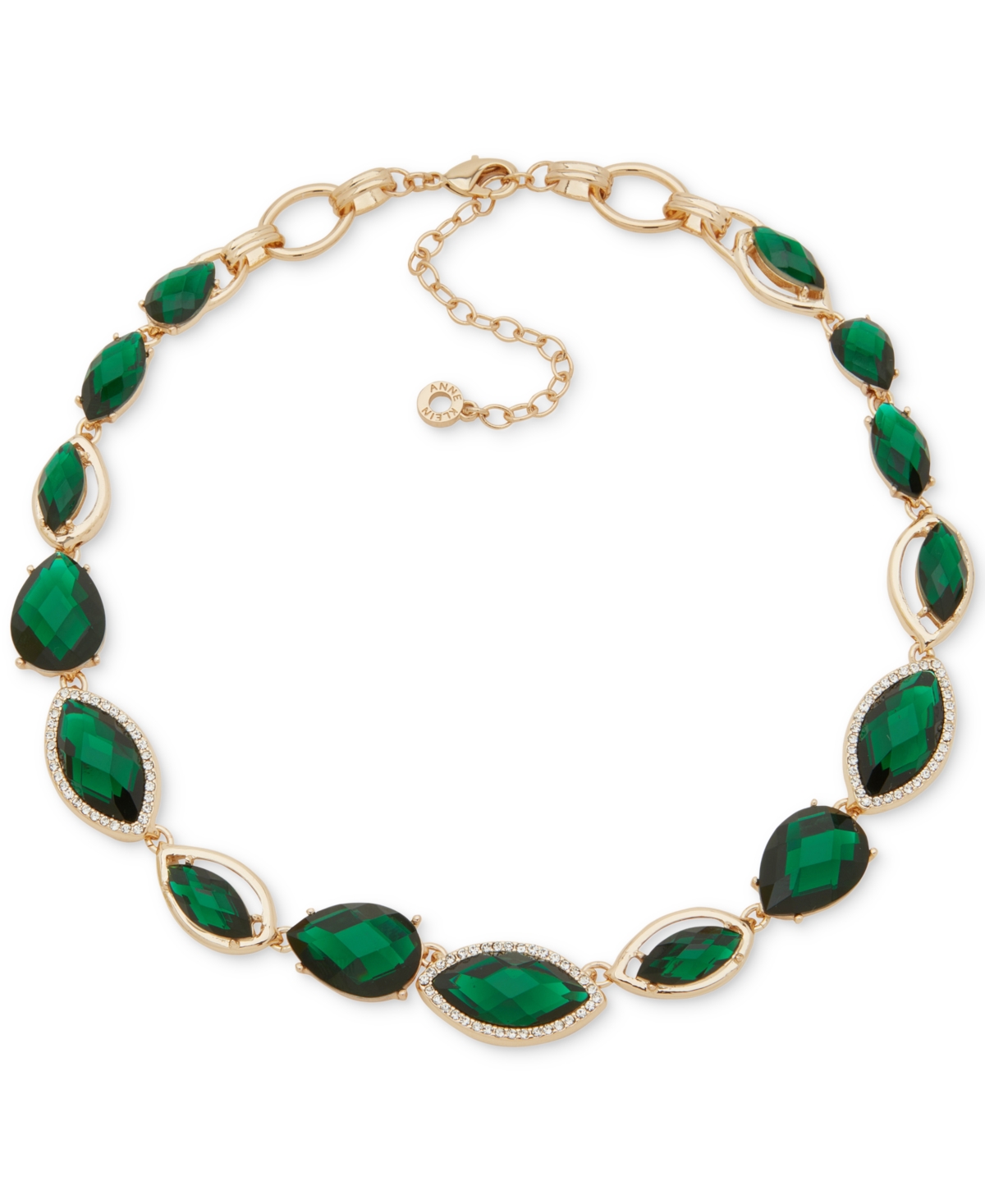 Anne Klein Glass Stone Navette Gold-tone Teardrop Necklace In Green
