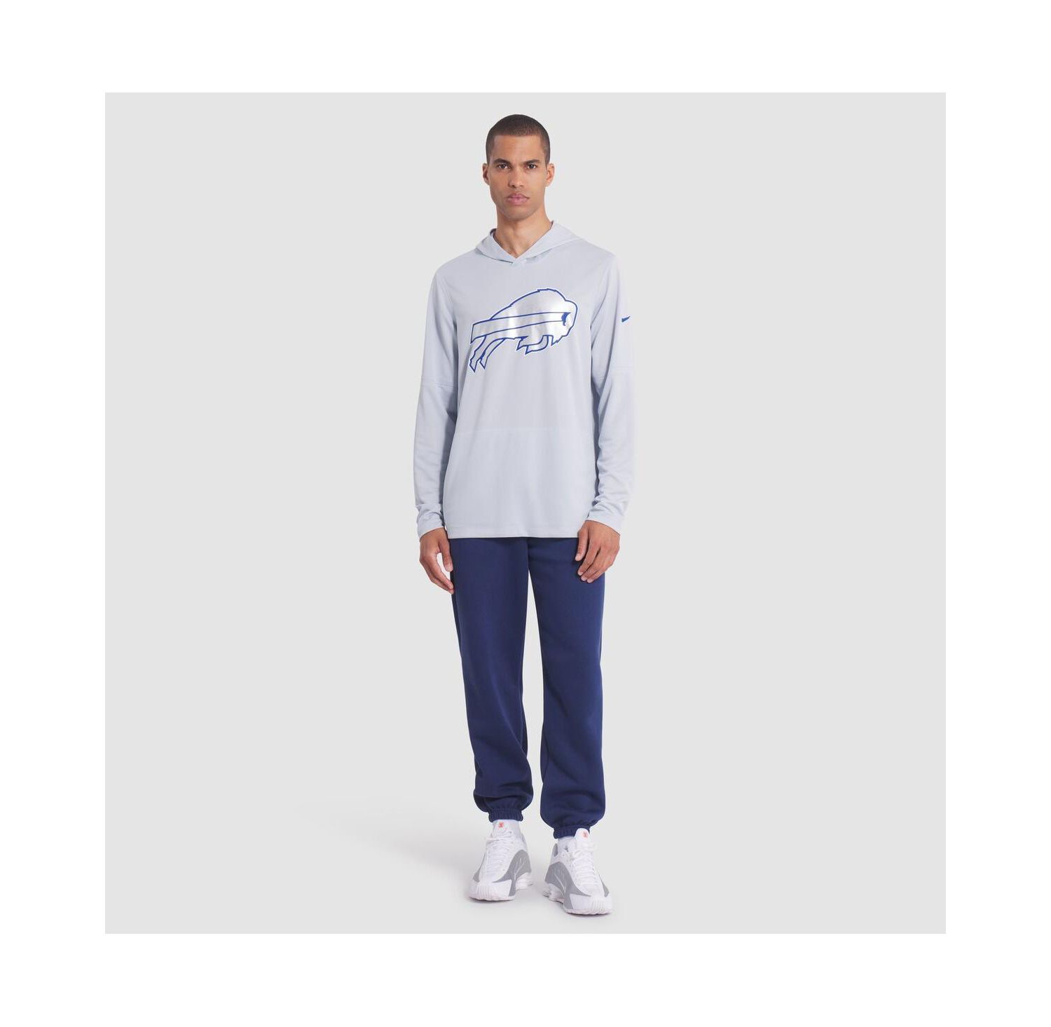 Men's Silver Buffalo Bills 2025 Rivalries Collection Sideline Dri-FIT Long Sleeve Hoodie T-Shirt
