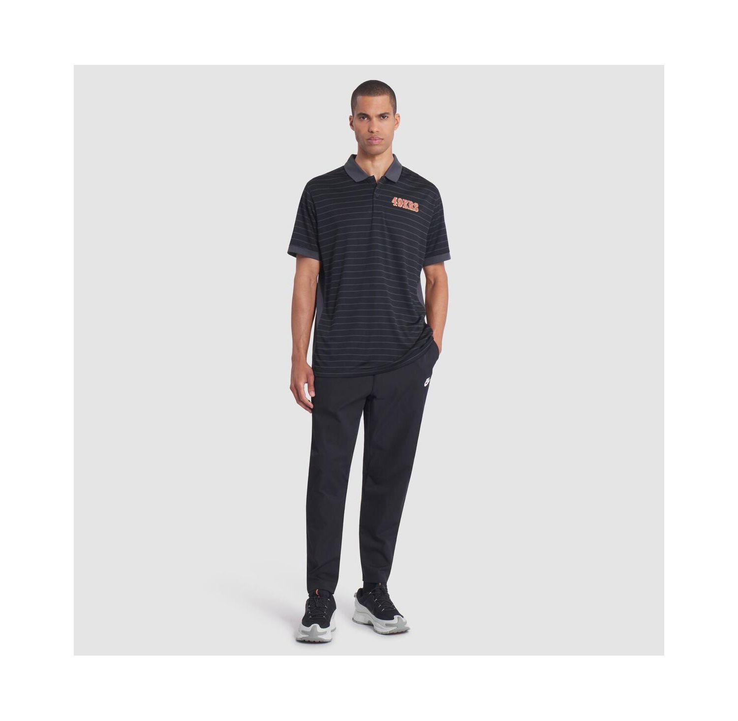 Men's Black San Francisco 49ers 2025 Rivalries Collection Sideline Victory Striped Dri-FIT Polo Shirt