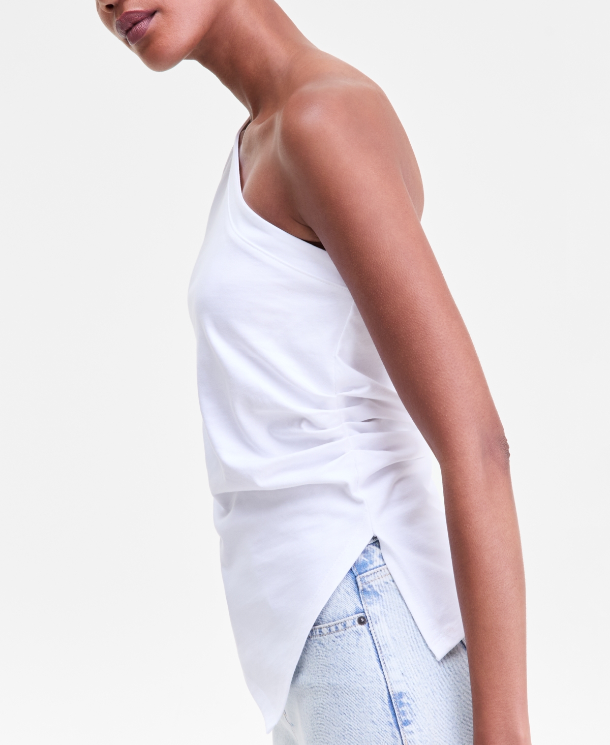 Inc International Concepts Women's One-shoulder Asymmetrical Cotton Tank Top, Macy's Exclusive In White