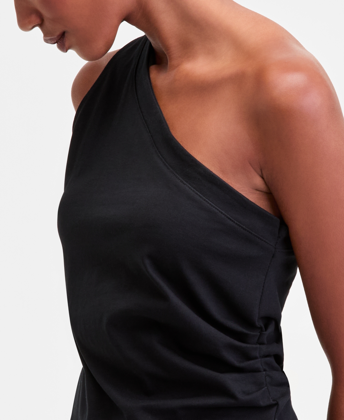 Inc International Concepts Petite Cotton One-shoulder Asymmetric Tank Top, Macy's Exclusive In Black
