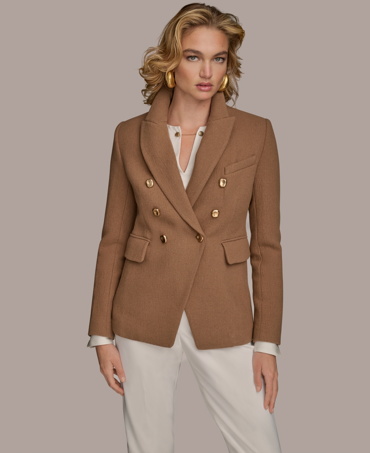 Donna Karan Women's Double Breasted Buttoned Blazer In Brown